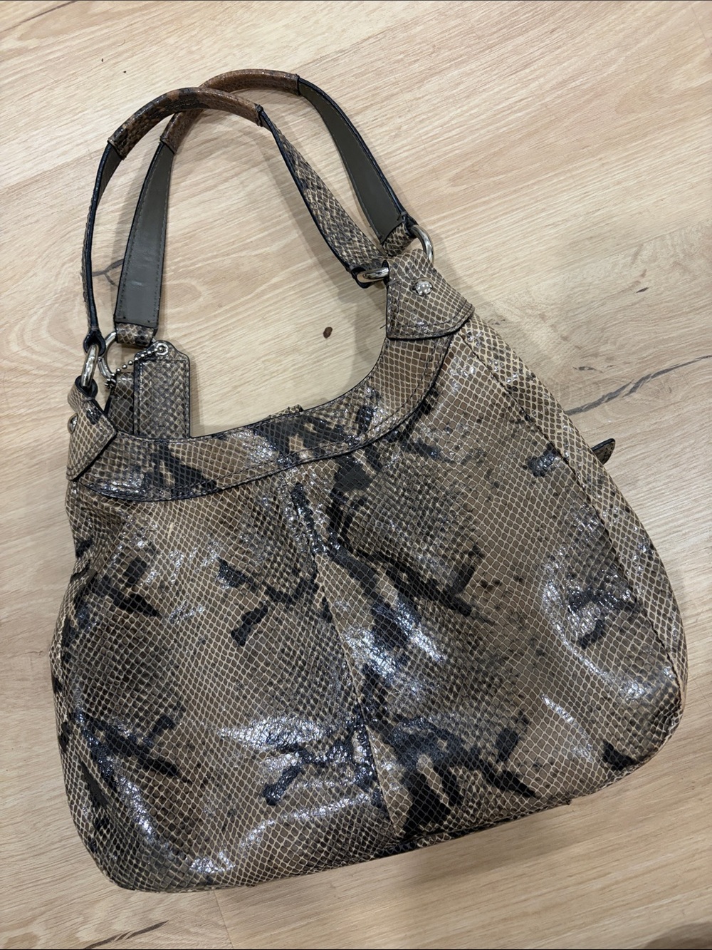 Coach Brown Snake-Print Hobo Bag with Silver Buckle - Picture 2 of 4